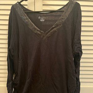 Black V-Neck Top with Sequin Detail